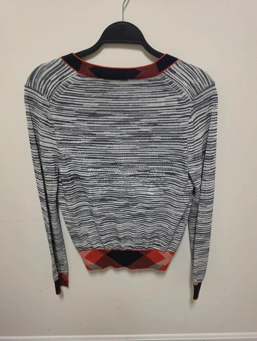 Tory Burch Arielle Contrast Trim Argyle Cardigan Sweater Size Small